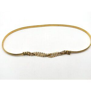 Vintage Gold Tone Metal Stretch Snake With Rhinestones Belt 29"-32"